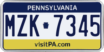 PA license plate MZK7345