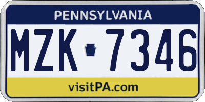 PA license plate MZK7346