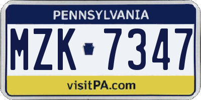 PA license plate MZK7347