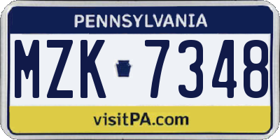 PA license plate MZK7348