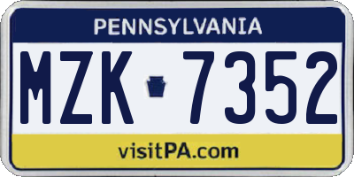 PA license plate MZK7352