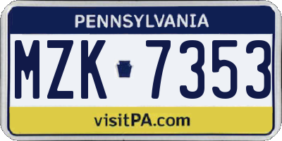 PA license plate MZK7353