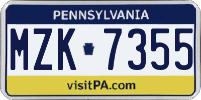 PA license plate MZK7355