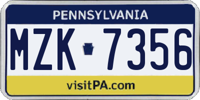 PA license plate MZK7356