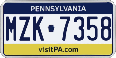 PA license plate MZK7358