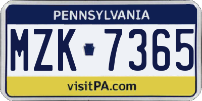 PA license plate MZK7365