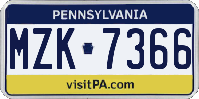 PA license plate MZK7366