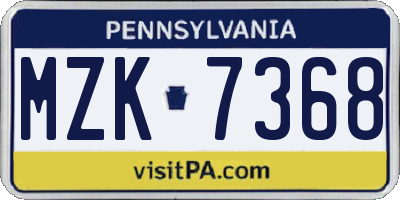 PA license plate MZK7368