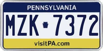 PA license plate MZK7372