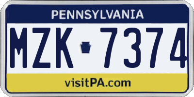 PA license plate MZK7374