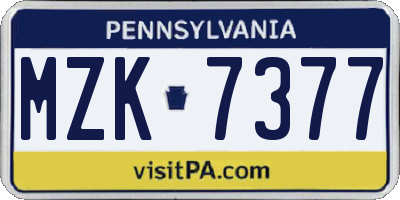 PA license plate MZK7377