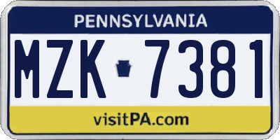 PA license plate MZK7381
