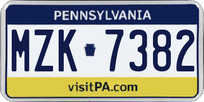 PA license plate MZK7382