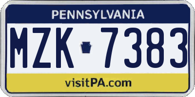 PA license plate MZK7383