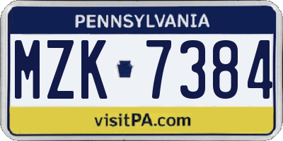 PA license plate MZK7384