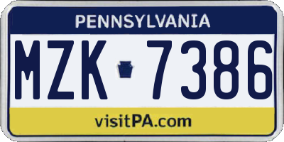 PA license plate MZK7386