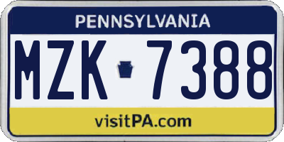 PA license plate MZK7388
