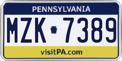 PA license plate MZK7389