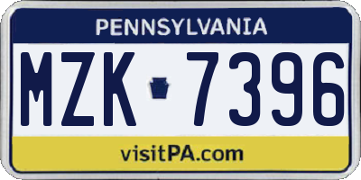 PA license plate MZK7396