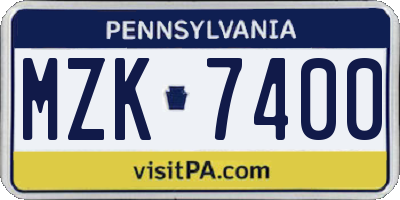 PA license plate MZK7400