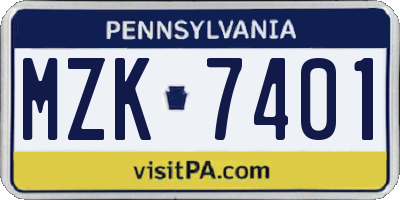PA license plate MZK7401