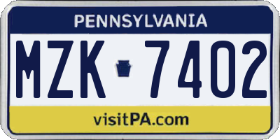 PA license plate MZK7402