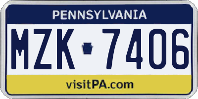 PA license plate MZK7406