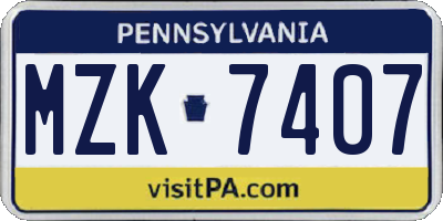 PA license plate MZK7407