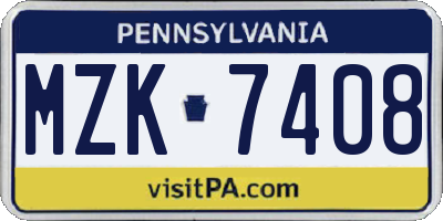 PA license plate MZK7408