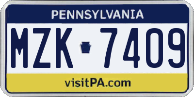 PA license plate MZK7409