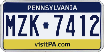 PA license plate MZK7412
