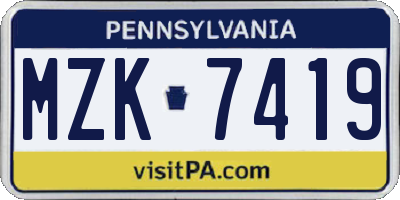 PA license plate MZK7419