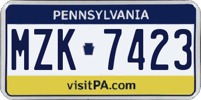 PA license plate MZK7423