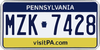 PA license plate MZK7428
