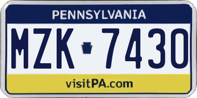 PA license plate MZK7430