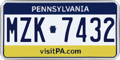PA license plate MZK7432