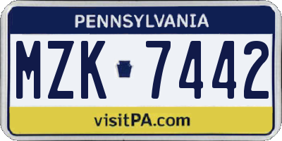PA license plate MZK7442