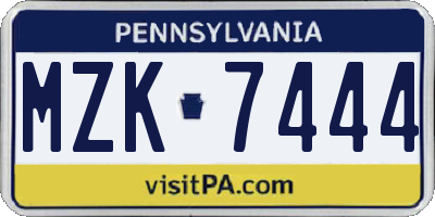 PA license plate MZK7444