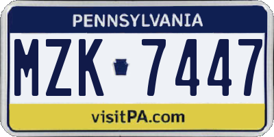 PA license plate MZK7447
