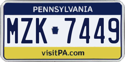 PA license plate MZK7449