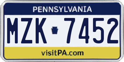 PA license plate MZK7452