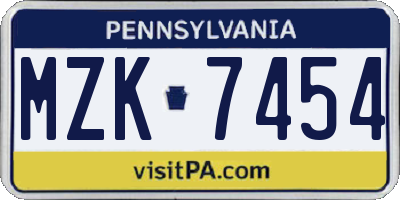 PA license plate MZK7454