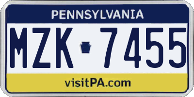 PA license plate MZK7455