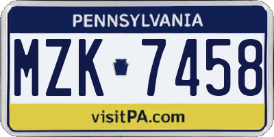 PA license plate MZK7458