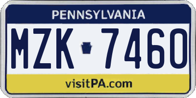 PA license plate MZK7460