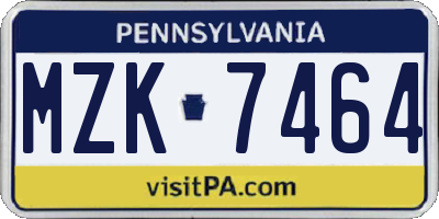 PA license plate MZK7464