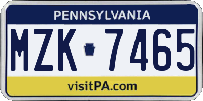 PA license plate MZK7465