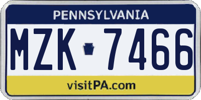 PA license plate MZK7466