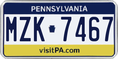PA license plate MZK7467