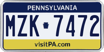PA license plate MZK7472